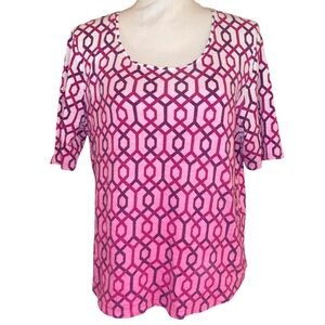 Chico’s “Ultimate Tee” Women’s Short Sleeve Tee Shirt Pink/Pur/Wht SZ 2 US LG
